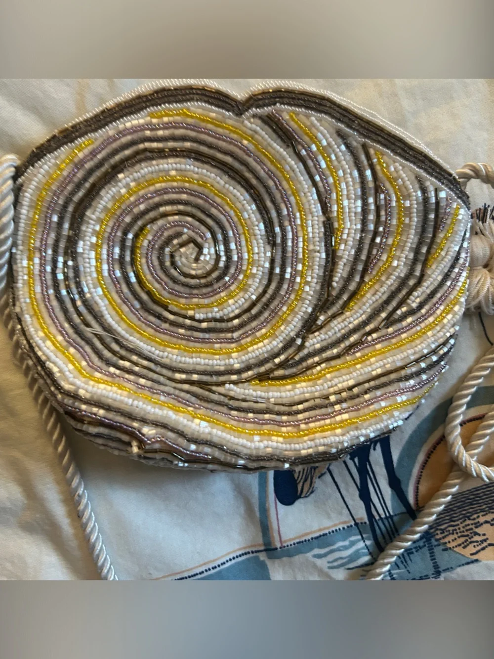 Vintage Jerome Beaded 90’s Nautilus  Crossbody Bag in Lavender,White and Yellow